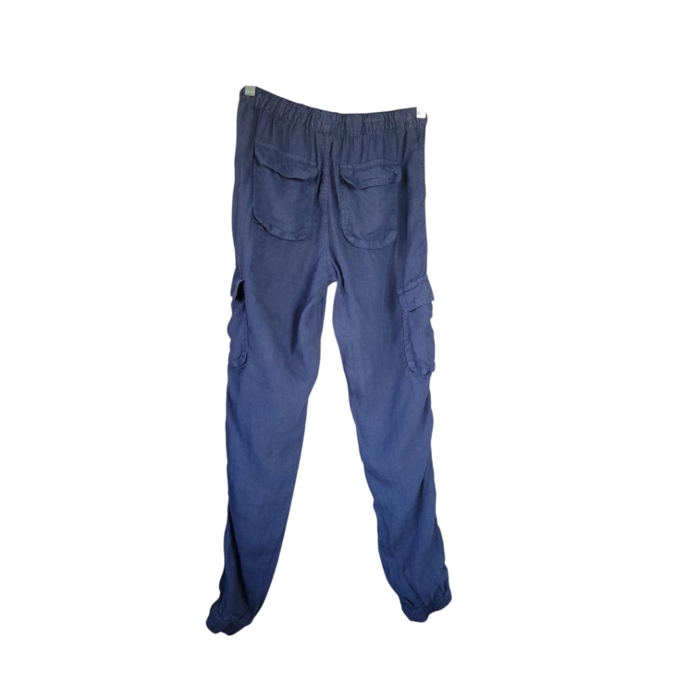 Nicole Miller Navy Linen Cargo Jogger Pants S Drawstring Utility Coastal - Picture 4 of 11
